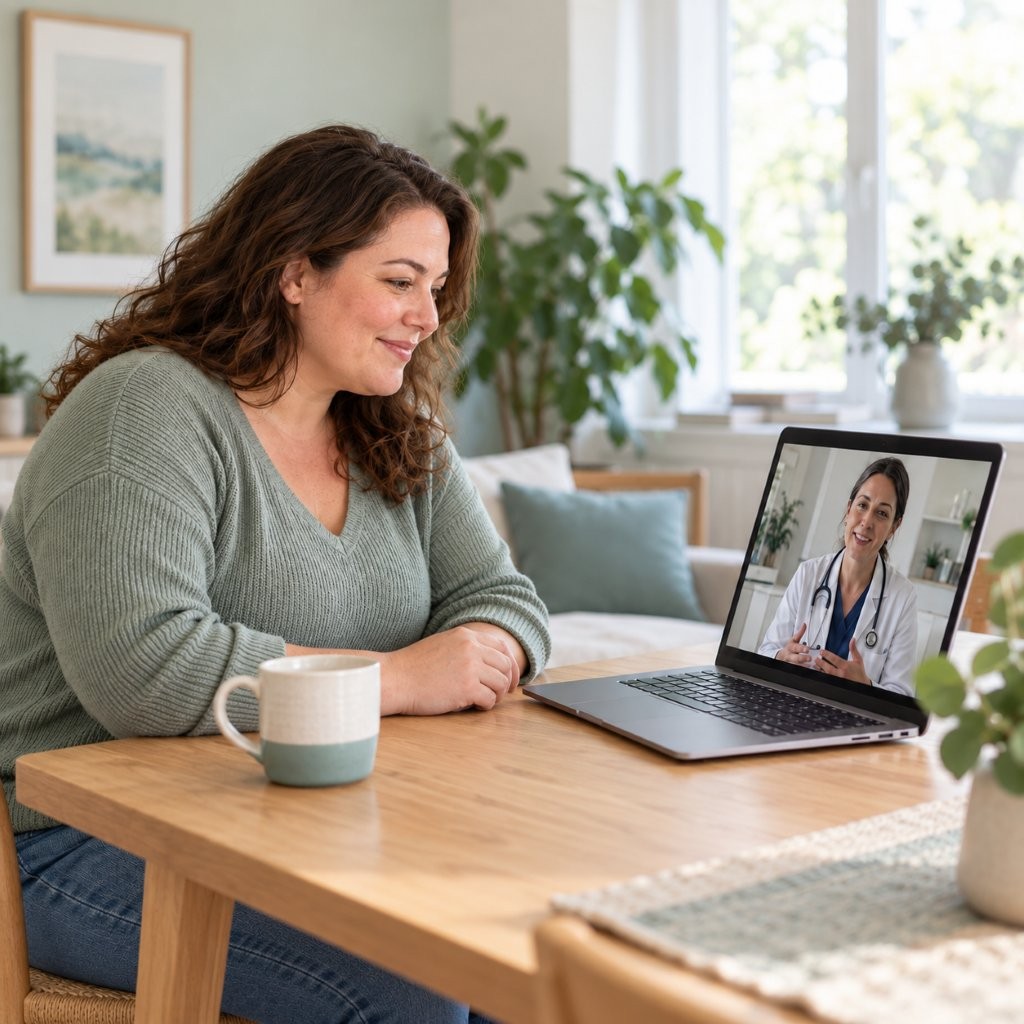 Illustrative patient speaking with a healthcare professional remotely
